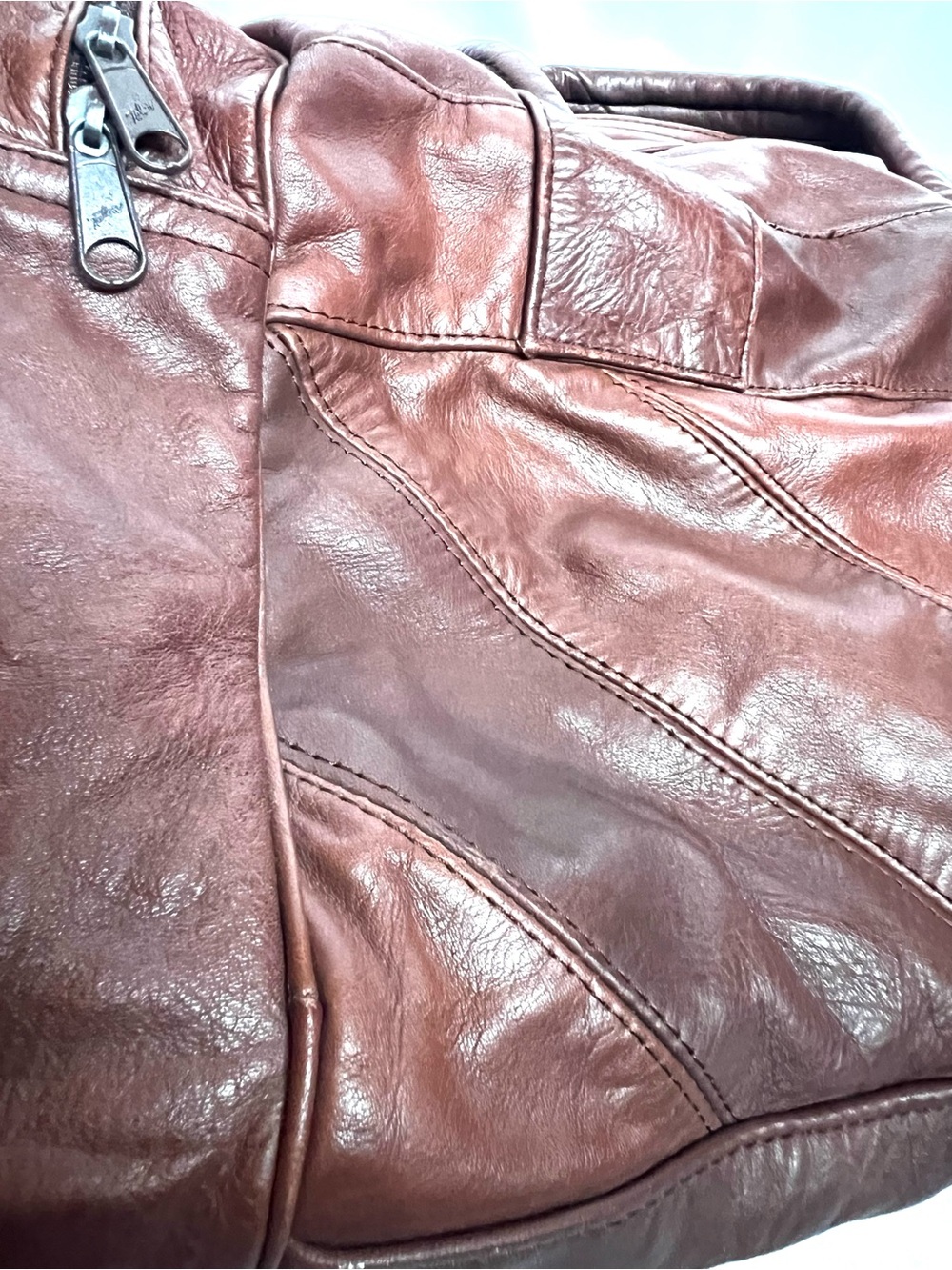 Vintage Carroll Leather Patchwork Duffle Bag Brown Top Grain Leather Weekender - Picture 8 of 13